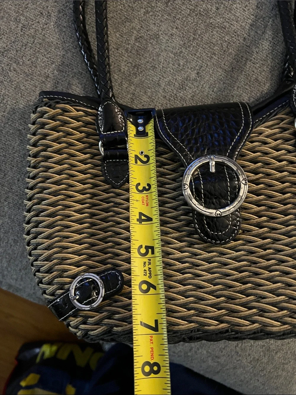 Brighton Woven Straw Tote with Black Trim and Silver Buckle GUC